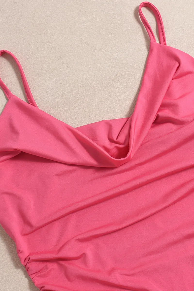 Solid Ruched Cami Backless Maxi Dress